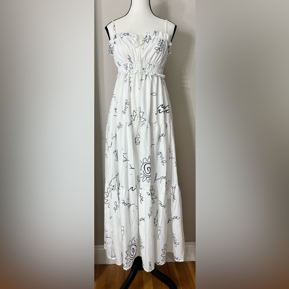 White Navy Blue Tie Front Cut Out Tiered Maxi Dress - Picture 3 of 15